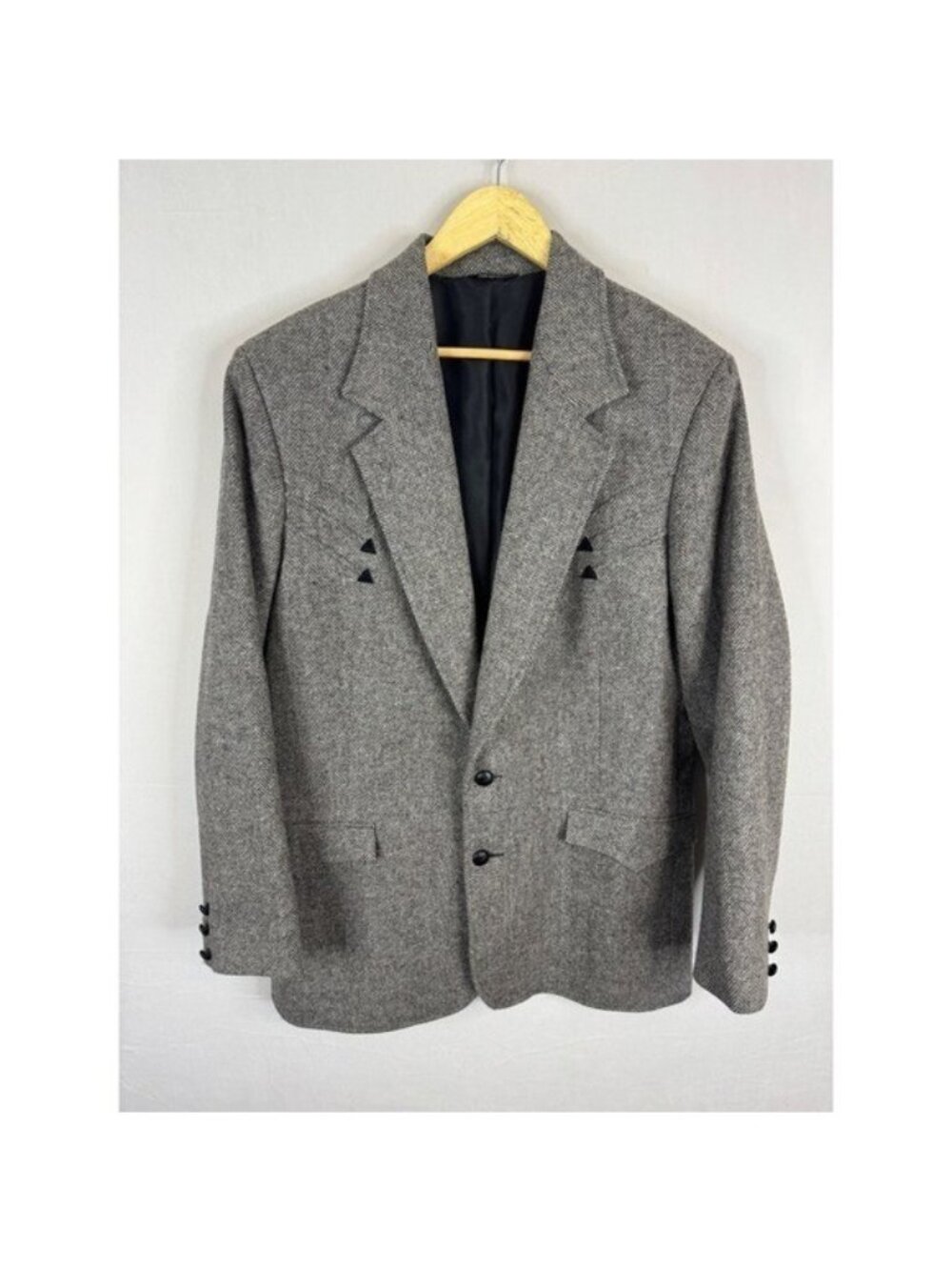 Pioneer Wear Mens Grey Herringbone Wool Western Blazer Jacket Size 44  USA